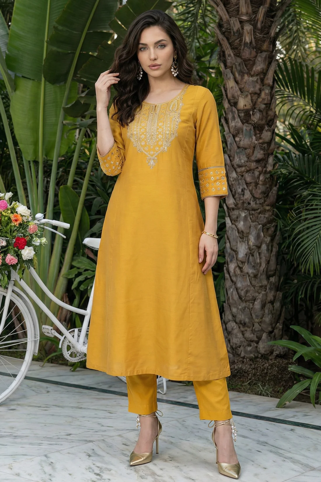 Dark Yellow Printed kurta